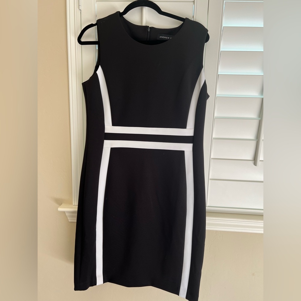 Andrew Marc Black and White Midi Dress